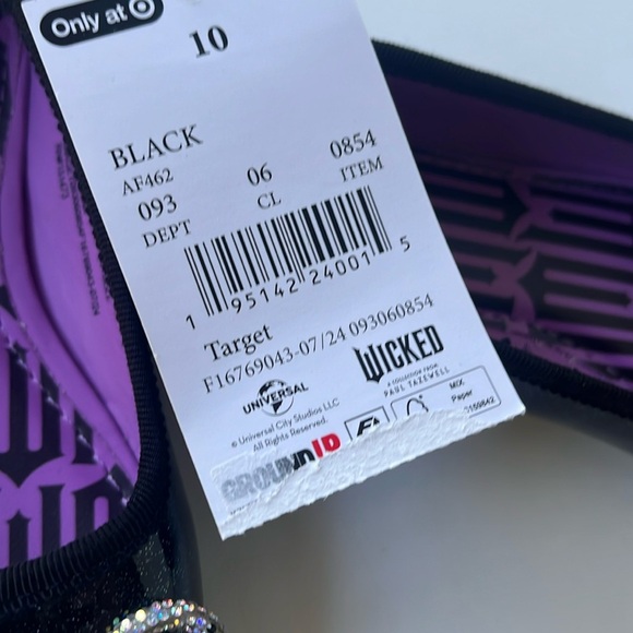 NEW Wicked Black + Purple Ballet Flats Girls Size 10 with faux diamond bow +logo - Picture 12 of 13